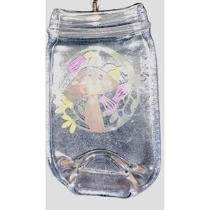 Melted Mini Jar Ornament Decor Mushroom Slumped Jar Flattened Clear Glass Floral